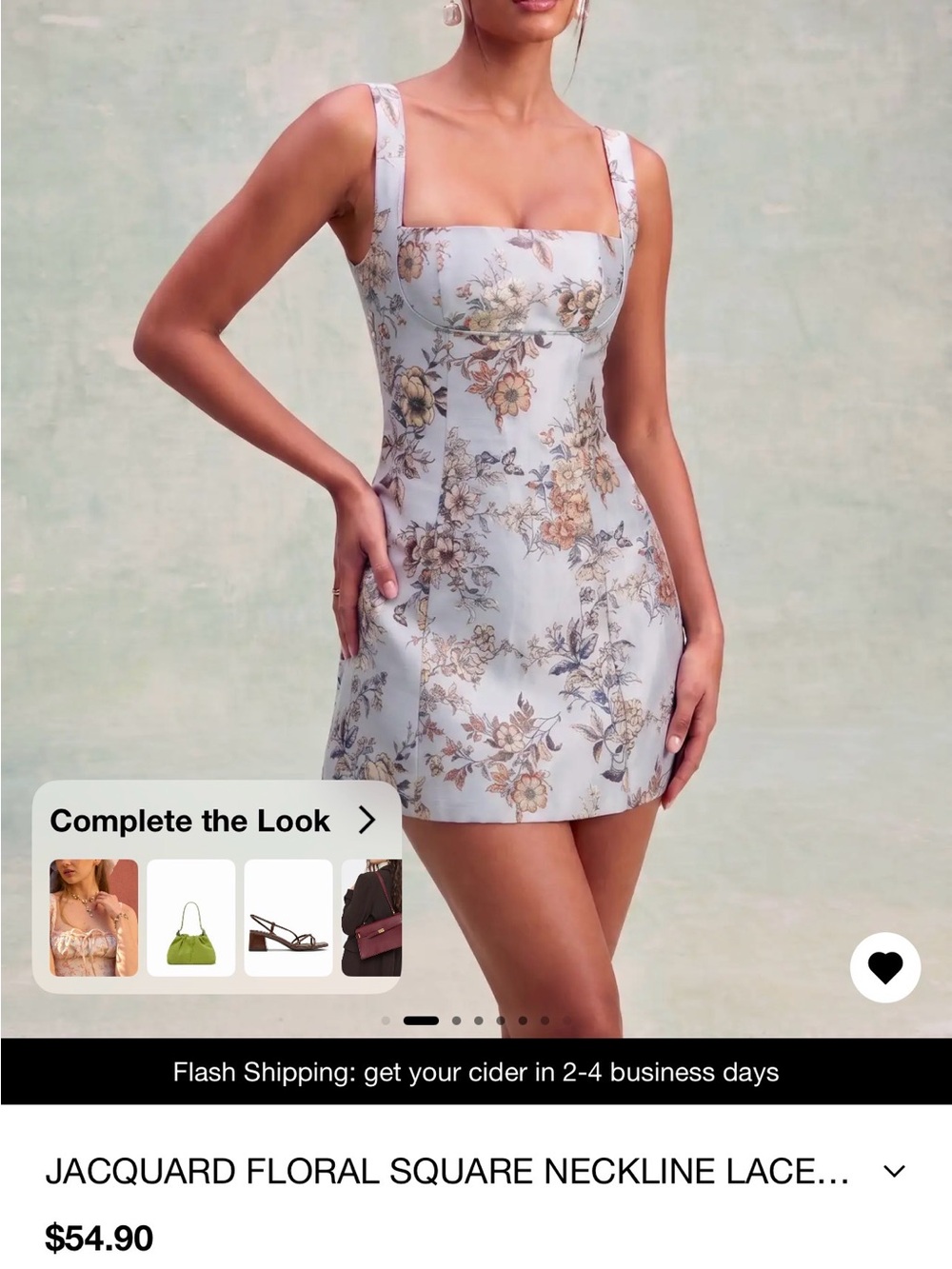Jacquard Floral Square Neck Mini Dress - white
